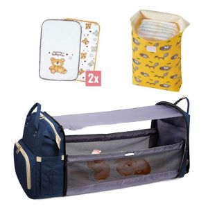 Комплект раница с разгъваема кошара за бебе + плик за памперси 